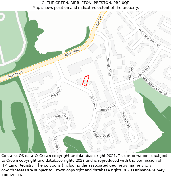 2, THE GREEN, RIBBLETON, PRESTON, PR2 6QF: Location map and indicative extent of plot
