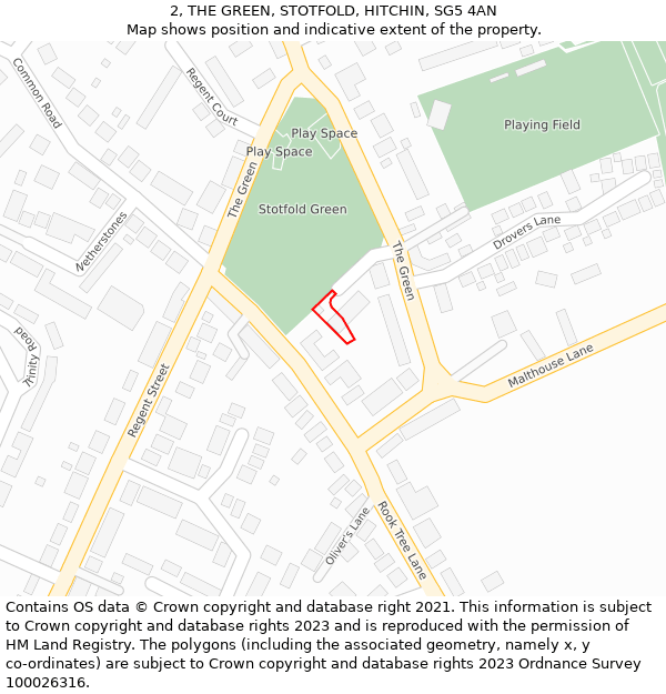 2, THE GREEN, STOTFOLD, HITCHIN, SG5 4AN: Location map and indicative extent of plot