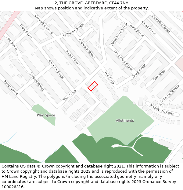 2, THE GROVE, ABERDARE, CF44 7NA: Location map and indicative extent of plot