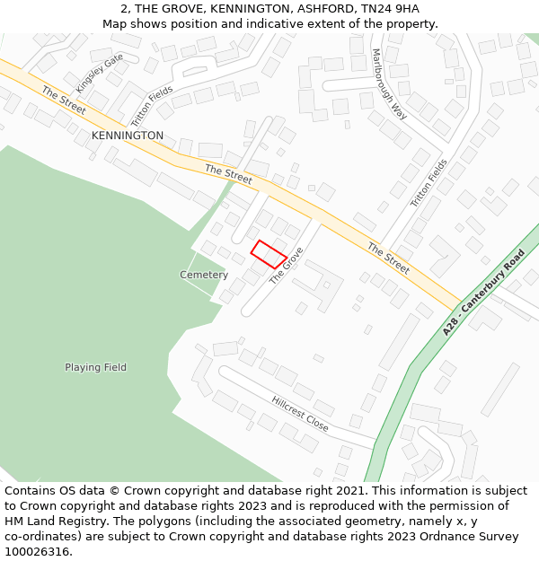 2, THE GROVE, KENNINGTON, ASHFORD, TN24 9HA: Location map and indicative extent of plot