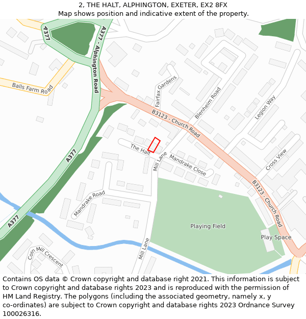 2, THE HALT, ALPHINGTON, EXETER, EX2 8FX: Location map and indicative extent of plot