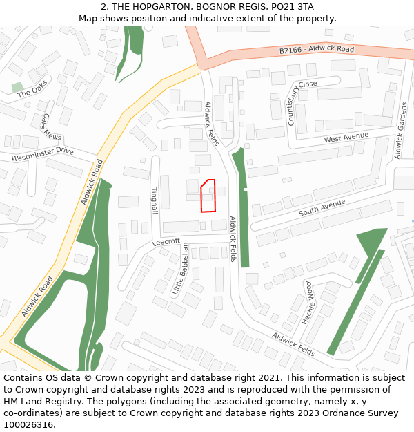 2, THE HOPGARTON, BOGNOR REGIS, PO21 3TA: Location map and indicative extent of plot