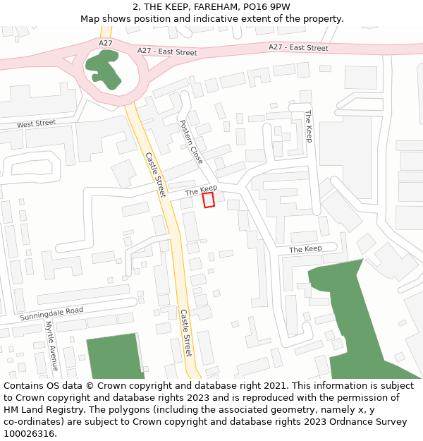2, THE KEEP, FAREHAM, PO16 9PW: Location map and indicative extent of plot