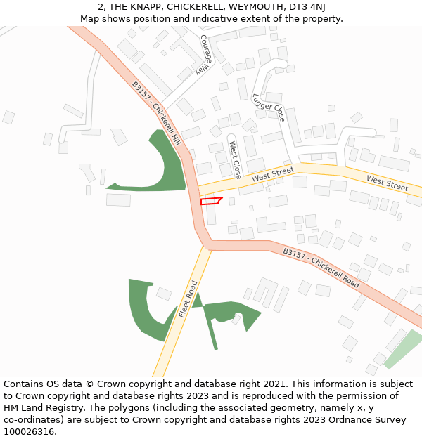 2, THE KNAPP, CHICKERELL, WEYMOUTH, DT3 4NJ: Location map and indicative extent of plot