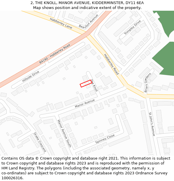 2, THE KNOLL, MANOR AVENUE, KIDDERMINSTER, DY11 6EA: Location map and indicative extent of plot