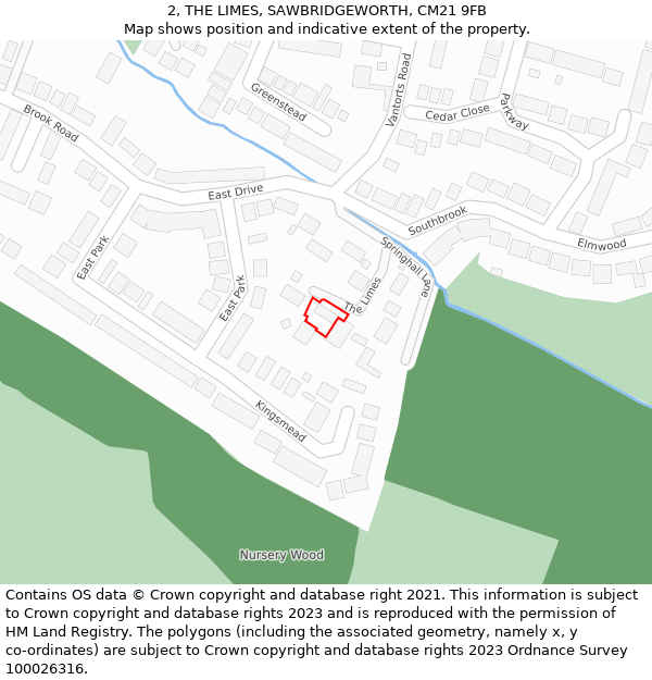 2, THE LIMES, SAWBRIDGEWORTH, CM21 9FB: Location map and indicative extent of plot