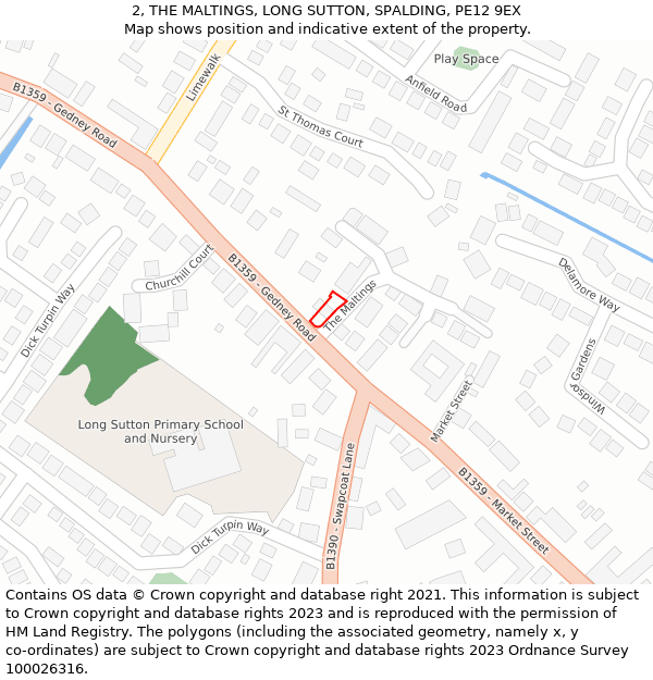 2, THE MALTINGS, LONG SUTTON, SPALDING, PE12 9EX: Location map and indicative extent of plot