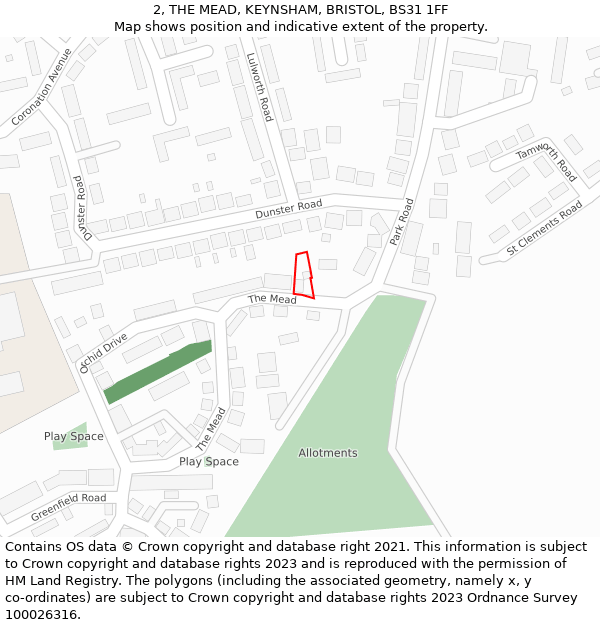 2, THE MEAD, KEYNSHAM, BRISTOL, BS31 1FF: Location map and indicative extent of plot