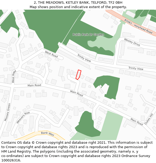 2, THE MEADOWS, KETLEY BANK, TELFORD, TF2 0BH: Location map and indicative extent of plot