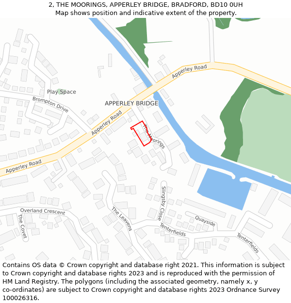 2, THE MOORINGS, APPERLEY BRIDGE, BRADFORD, BD10 0UH: Location map and indicative extent of plot