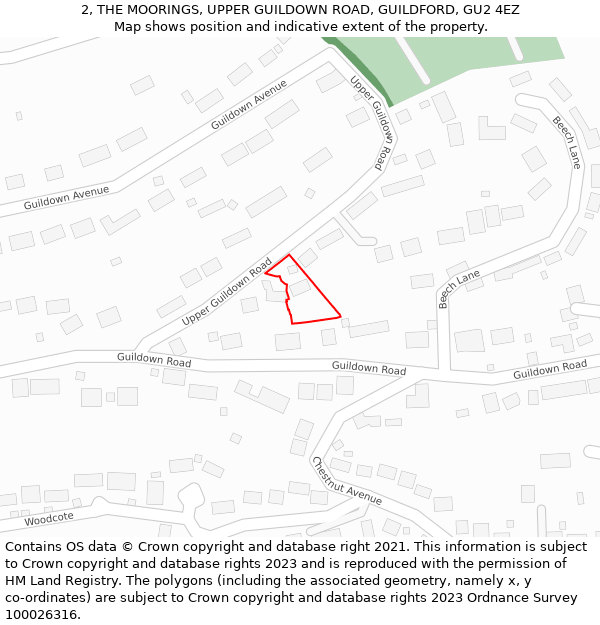 2, THE MOORINGS, UPPER GUILDOWN ROAD, GUILDFORD, GU2 4EZ: Location map and indicative extent of plot
