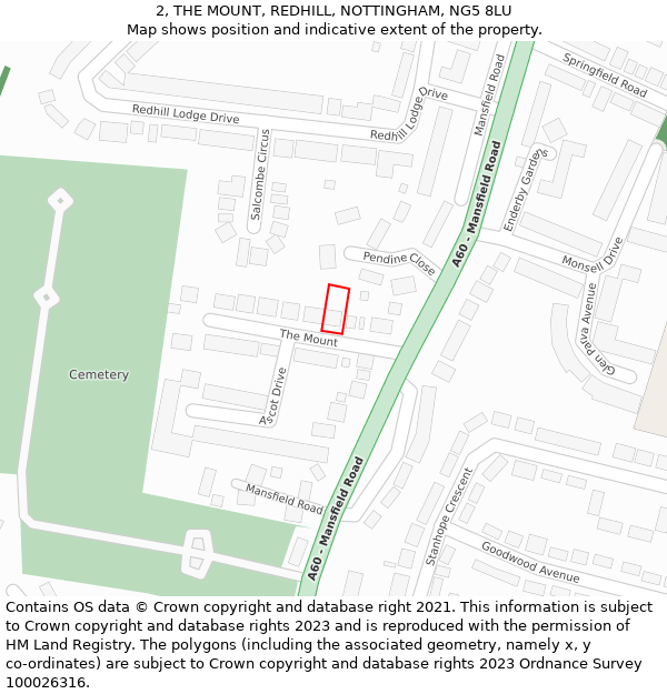 2, THE MOUNT, REDHILL, NOTTINGHAM, NG5 8LU: Location map and indicative extent of plot