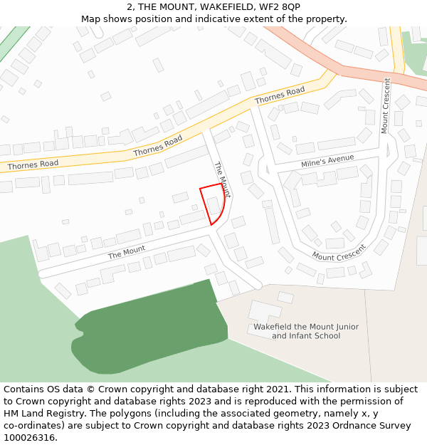 2, THE MOUNT, WAKEFIELD, WF2 8QP: Location map and indicative extent of plot