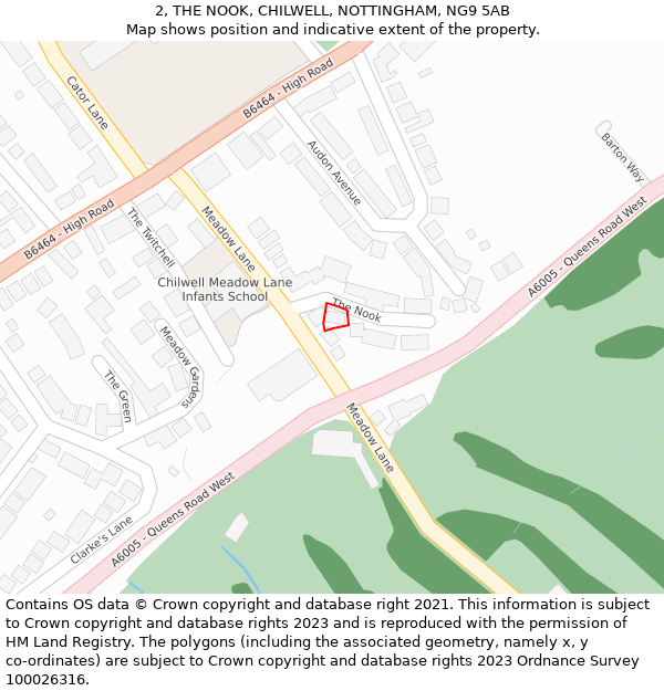 2, THE NOOK, CHILWELL, NOTTINGHAM, NG9 5AB: Location map and indicative extent of plot