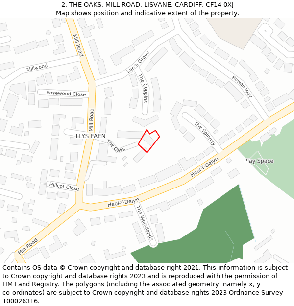 2, THE OAKS, MILL ROAD, LISVANE, CARDIFF, CF14 0XJ: Location map and indicative extent of plot