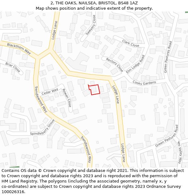 2, THE OAKS, NAILSEA, BRISTOL, BS48 1AZ: Location map and indicative extent of plot