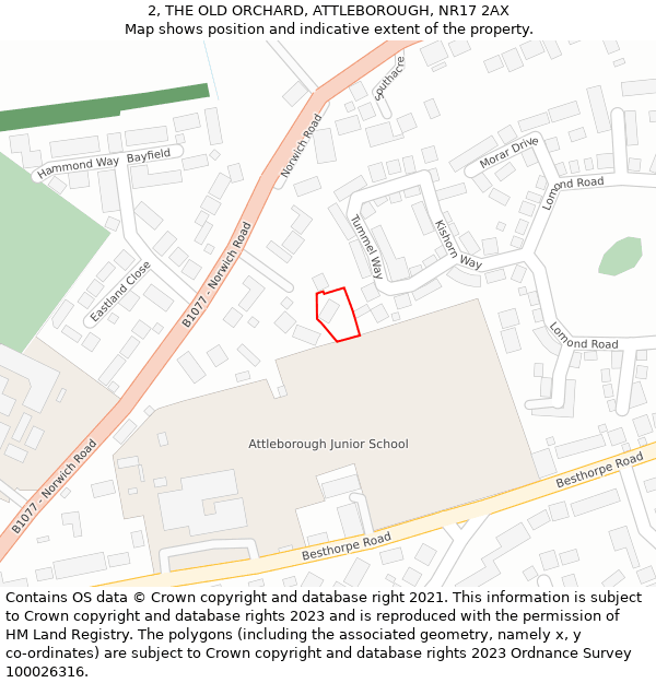 2, THE OLD ORCHARD, ATTLEBOROUGH, NR17 2AX: Location map and indicative extent of plot