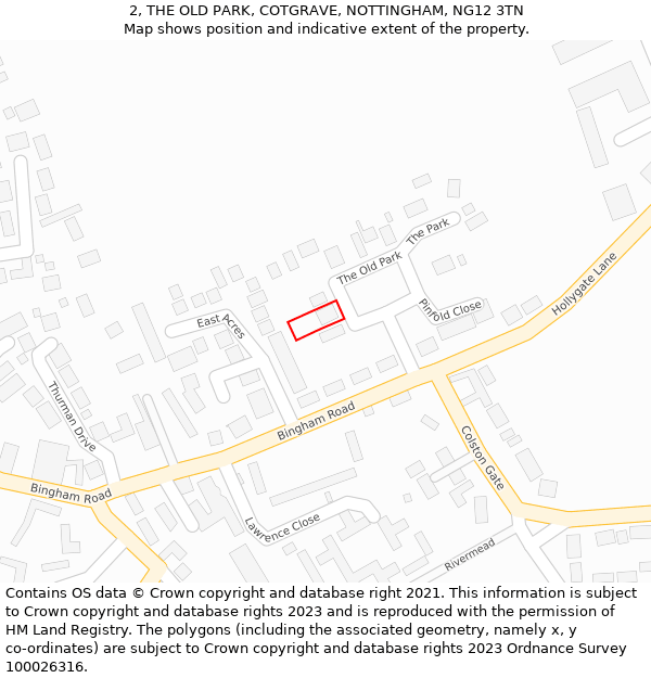 2, THE OLD PARK, COTGRAVE, NOTTINGHAM, NG12 3TN: Location map and indicative extent of plot