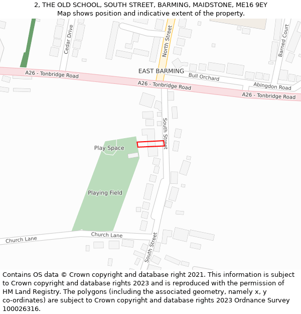 2, THE OLD SCHOOL, SOUTH STREET, BARMING, MAIDSTONE, ME16 9EY: Location map and indicative extent of plot