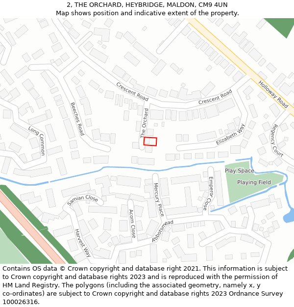 2, THE ORCHARD, HEYBRIDGE, MALDON, CM9 4UN: Location map and indicative extent of plot