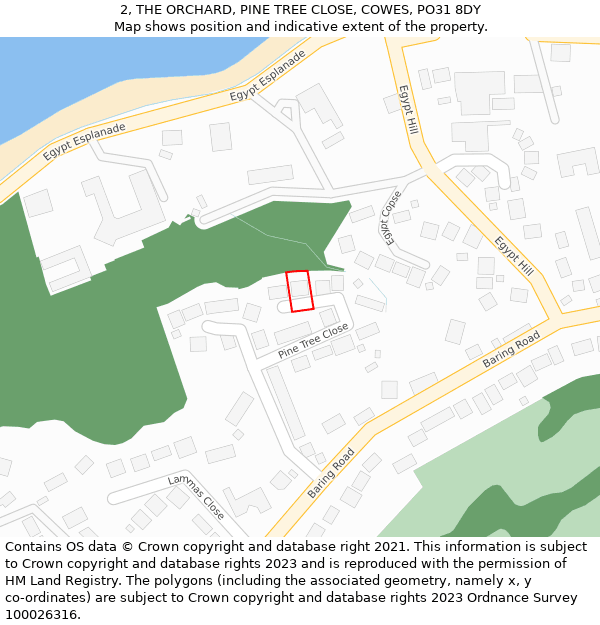 2, THE ORCHARD, PINE TREE CLOSE, COWES, PO31 8DY: Location map and indicative extent of plot