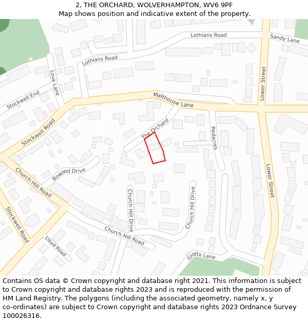 2, THE ORCHARD, WOLVERHAMPTON, WV6 9PF: Location map and indicative extent of plot