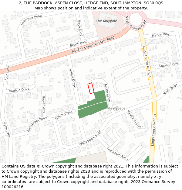 2, THE PADDOCK, ASPEN CLOSE, HEDGE END, SOUTHAMPTON, SO30 0QS: Location map and indicative extent of plot