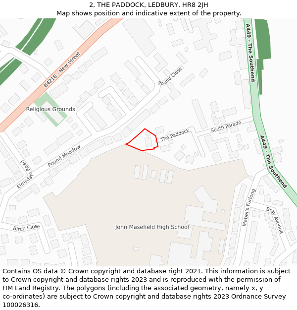 2, THE PADDOCK, LEDBURY, HR8 2JH: Location map and indicative extent of plot