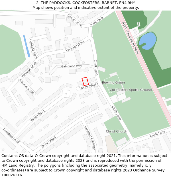 2, THE PADDOCKS, COCKFOSTERS, BARNET, EN4 9HY: Location map and indicative extent of plot