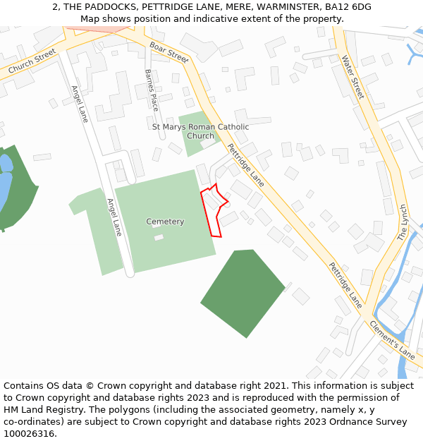 2, THE PADDOCKS, PETTRIDGE LANE, MERE, WARMINSTER, BA12 6DG: Location map and indicative extent of plot