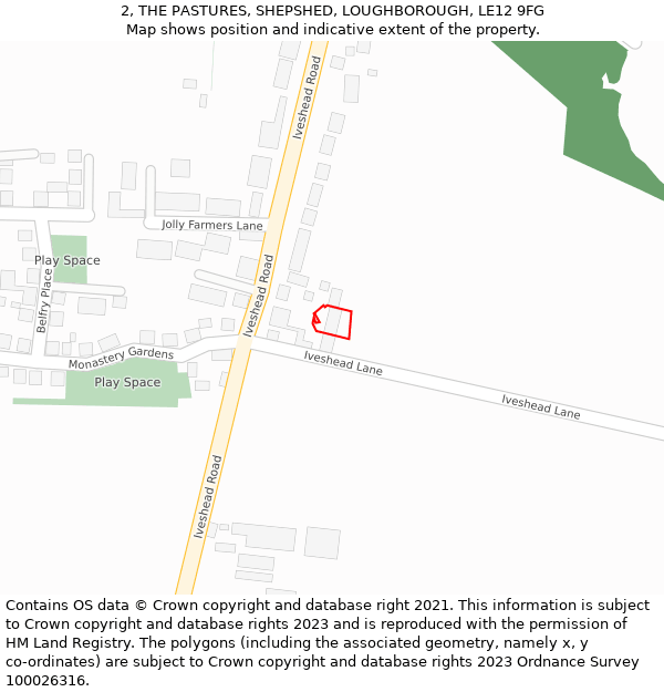 2, THE PASTURES, SHEPSHED, LOUGHBOROUGH, LE12 9FG: Location map and indicative extent of plot