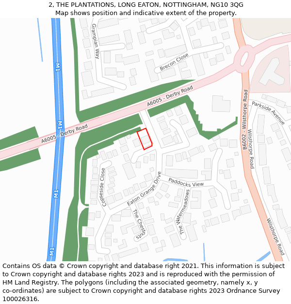 2, THE PLANTATIONS, LONG EATON, NOTTINGHAM, NG10 3QG: Location map and indicative extent of plot