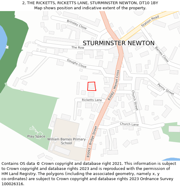 2, THE RICKETTS, RICKETTS LANE, STURMINSTER NEWTON, DT10 1BY: Location map and indicative extent of plot