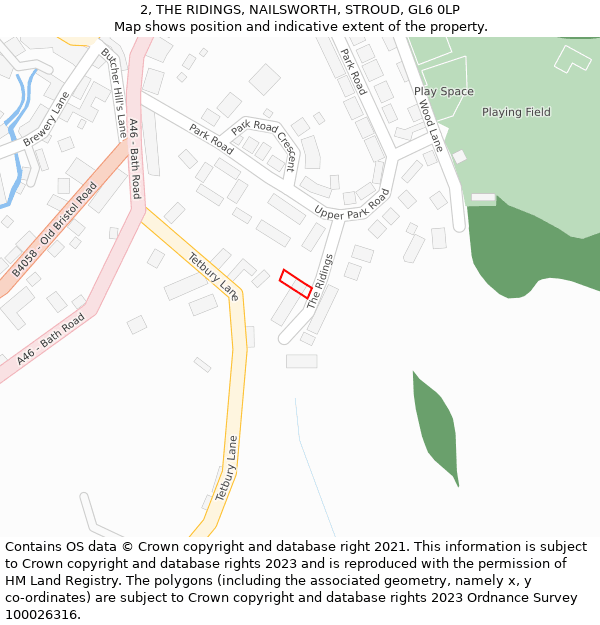 2, THE RIDINGS, NAILSWORTH, STROUD, GL6 0LP: Location map and indicative extent of plot