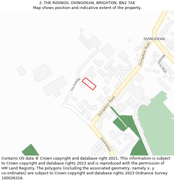 2, THE RIDINGS, OVINGDEAN, BRIGHTON, BN2 7AE: Location map and indicative extent of plot