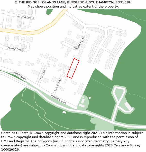 2, THE RIDINGS, PYLANDS LANE, BURSLEDON, SOUTHAMPTON, SO31 1BH: Location map and indicative extent of plot