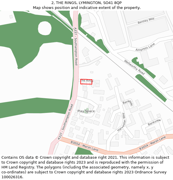 2, THE RINGS, LYMINGTON, SO41 8QP: Location map and indicative extent of plot