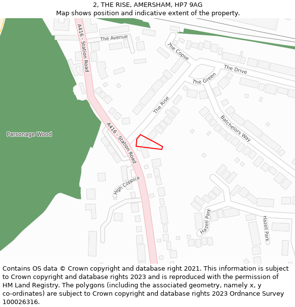 2, THE RISE, AMERSHAM, HP7 9AG: Location map and indicative extent of plot