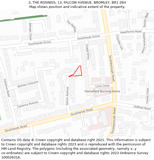 2, THE ROSINGS, 13, FALCON AVENUE, BROMLEY, BR1 2EH: Location map and indicative extent of plot