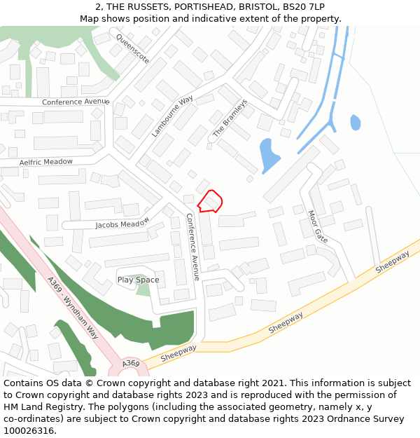 2, THE RUSSETS, PORTISHEAD, BRISTOL, BS20 7LP: Location map and indicative extent of plot