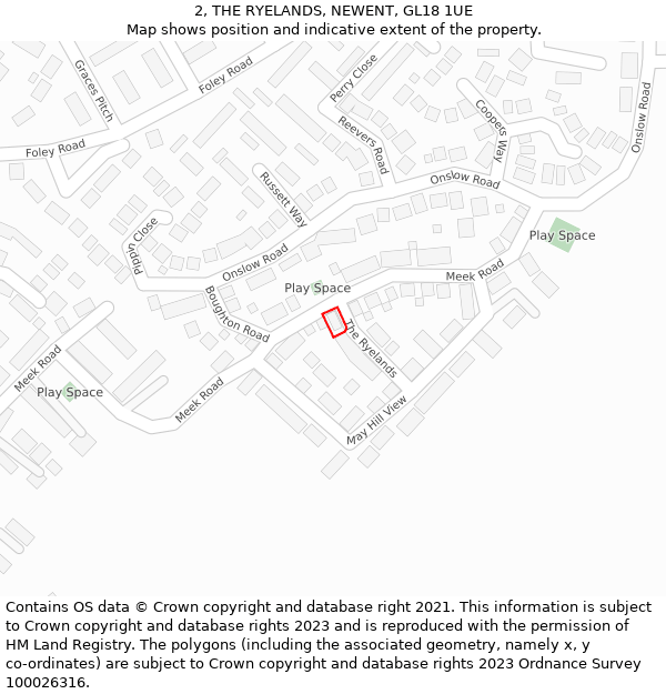 2, THE RYELANDS, NEWENT, GL18 1UE: Location map and indicative extent of plot