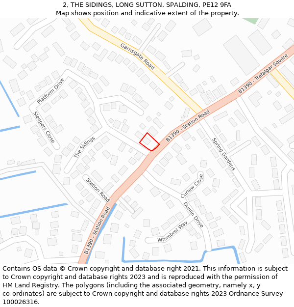 2, THE SIDINGS, LONG SUTTON, SPALDING, PE12 9FA: Location map and indicative extent of plot