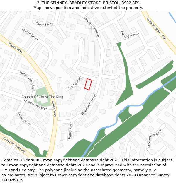 2, THE SPINNEY, BRADLEY STOKE, BRISTOL, BS32 8ES: Location map and indicative extent of plot