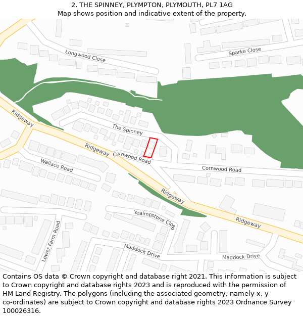 2, THE SPINNEY, PLYMPTON, PLYMOUTH, PL7 1AG: Location map and indicative extent of plot