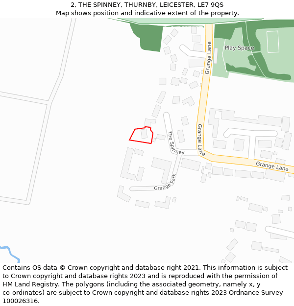 2, THE SPINNEY, THURNBY, LEICESTER, LE7 9QS: Location map and indicative extent of plot