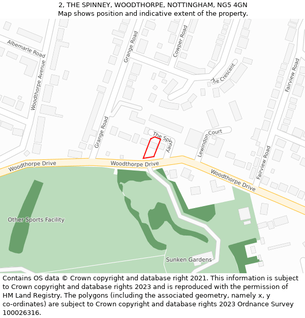 2, THE SPINNEY, WOODTHORPE, NOTTINGHAM, NG5 4GN: Location map and indicative extent of plot