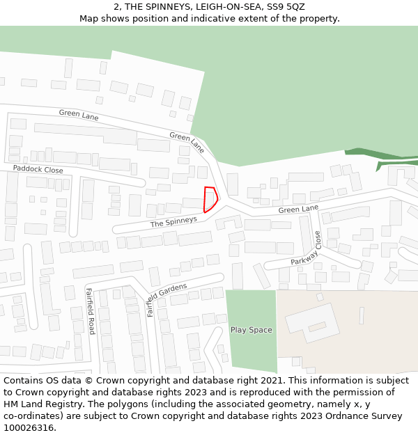 2, THE SPINNEYS, LEIGH-ON-SEA, SS9 5QZ: Location map and indicative extent of plot