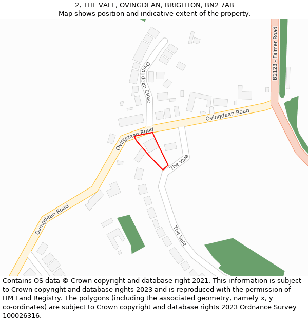 2, THE VALE, OVINGDEAN, BRIGHTON, BN2 7AB: Location map and indicative extent of plot