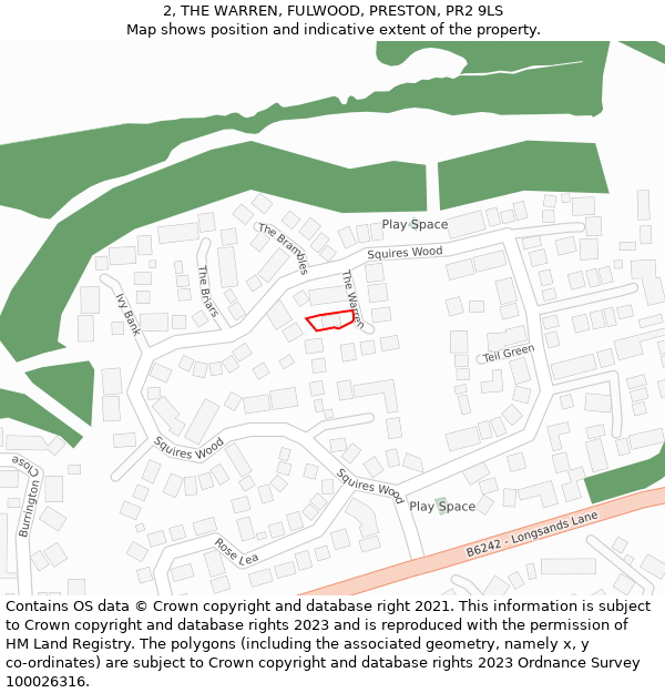 2, THE WARREN, FULWOOD, PRESTON, PR2 9LS: Location map and indicative extent of plot