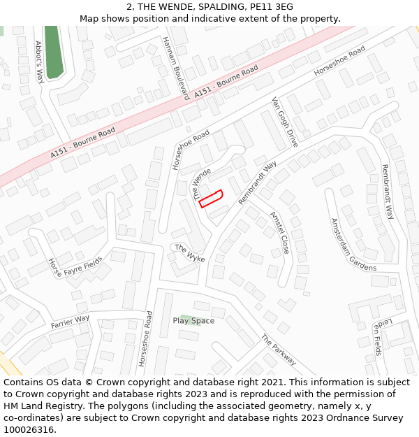 2, THE WENDE, SPALDING, PE11 3EG: Location map and indicative extent of plot